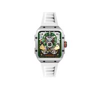 Nubeo Montre automatique en édition limitée Space Maven pour homme de 44 mm avec bracelet en silicone NB-6077, Argenté/vert, Bracelet