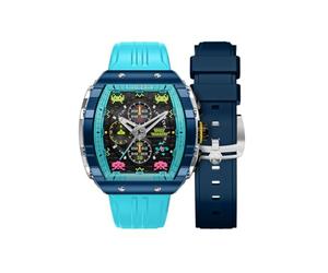 Nubeo Montre chronographe Magellan Space Invaders pour homme 48 mm édition limitée avec bracelet en caoutchouc NB-6024-SI, Cosmic Cobalt