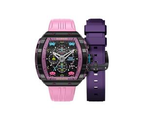 Nubeo Montre chronographe Magellan Space Invaders pour homme 48 mm édition limitée avec bracelet en caoutchouc NB-6024-SI, Motif nébuleuse Violet