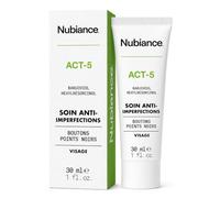 NUBIANCE ACT-5 Crème Visage Anti Imperfections Peau Grasse, Bakuchiol 30 ml | Aide à réguler l’excès de sébum et à lisser le grain de peau pour un fini uniforme, confortable et sans effet desséchant.