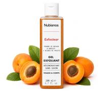 NUBIANCE EXFOCLEAR Gommage Corps, Gommage Visage, Exfoliant AHA, 2 x 200 ml | Affine le grain de peau et ravive l’éclat grâce à la poudre de noyaux d’abricot, qui élimine en douceur les cellules mortes.