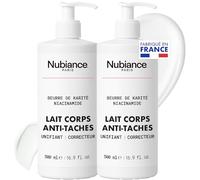 NUBIANCE - Lait Corps Éclaircissant et Réparateur, Anti-Taches et Hydratation Intense - Combat l’Hyperpigmentation, Peaux Mixtes à Sèches, Pour un Teint Uniforme et Lumineux, 2x500ml