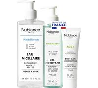 NUBIANCE - Routine Anti-Imperfections ACT-5: Soin anti acné + Micelliance: Eau Micellaire 0% Sans Colorant Sans Parfum + Cleanactyl Gel Nettoyant Visage Purifiant - Pour Peaux sèches ou grasses…