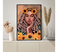 Nuboxx Poster Afro Queen Tournesol Fille Noire Priant Fille Noire Portrait Femme Afro-Américaine Féminisme Poster Droits des Femmes Art mural Plaque en métal Plaque en fer Peinture murale Art 20,3 x