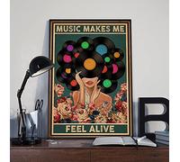 Nuboxx Poster de musique « Music Makes Me Feel Alive » - Affiche de musique d'amour - Cadeau vintage - En métal - Décoration murale - 20,3 x 30,5 cm