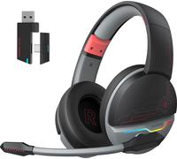 NUBWO Gaming Headset, casque sans fil, stéréo, BT5.3 + câble sans fil 2,4 G + 3,5 mm, bobine dynamique de 50 mm, microphone, noir + rouge