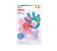 Nuby - Ensemble de Dentition en 3 Étapes - Lot de 3 Anneaux de Dentition pour Bébé - Surfaces Texturées - Compatible avec le Réfrigérateur - 3 mois +