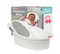 Nuby Baignoire Bébé avec Appui-Tête Souple & Antidérapant, +0 Mois, Blanc | Baignoire nouveau-né avec bouchon de vidange & siège intégré, ligne de remplissage optimale pour un bain sûr et agréable