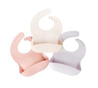 Nuby Lot de 3 Bavoirs Bébé en Silicone Fille - Imperméables & Faciles à Nettoyer - Souples et Réglables - Poche Récupératrice de Nourriture - Bavoirs Repas Bébé et Tout-Petit