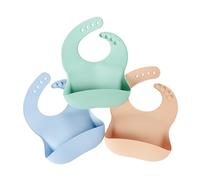 Nuby Bavoirs Silicone Imperméables avec Pochette, Lot de 3, +6 Mois, Garçon | Bavoir facile à nettoyer avec attaches réglables, lave-vaisselle, récupérateur intégré pour des repas sans salissures