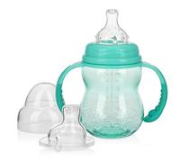Nuby Bouteille en Tritan à col large en 3 étapes avec tasse anti-déversement, 237 ml, bleu sarcelle