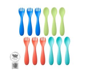 Nuby Brights Lot de 12 couverts pour enfant - Résistants - Passent au lave-vaisselle - Poignées faciles à prendre en main