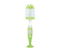 Nuby Brosse à bouteille à poils doux et durables avec poignées texturées et base à ventouse, système 2 en 1, vert