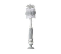 Nuby Brosse de Nettoyage pour Biberon et Tétine 2 en 1 avec base à ventouse | Poiles en nylon doux et résistant | Gris