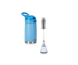 Nuby Bundle of Gourde Reflex Flip-it et Brosse de Nettoyage pour Biberon et Tétine 2 en 1 avec Support Hygiénique