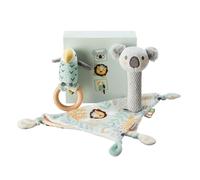 Nuby Ensemble cadeau pour bébé Animal Adventures - Ensemble de souvenirs en 3 pièces - Doudou, Siffleur et Hochet - Comprend un emballage cadeau - Convient dès la naissance