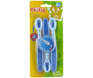 Nûby Cuillères Thermosensensibles Brevetées À Bord Doux +3 Mois Bleu 3 Pièces