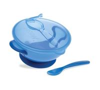 Nuby Easy Go Bol Ventouse, Couvercle & Cuillère Clipsable, +6 Mois, Bleu | Boîte de conservation pratique avec couvercle sécurisée & cuillère, base ventouse limitant les dégâts maison & déplacements