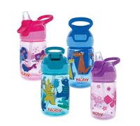 Nuby Flip-it Reflex Bouteille d'eau imprimée à bouton poussoir avec bec souple - 360 ml, 18 mois et plus, 1 pièce - Vous recevrez l'une des couleurs suivantes : turquoise, bleu, rose ou violet