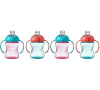 Nuby Grip N Sip - Tasse d’apprentissage avec poignée | Bec souple antifuites | 240ml | Rose et Orange | + 4 mois | 2 Pack (Lot de 2)