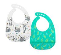 Nuby Lot de 2 bavoirs réglables en silicone souple facile à nettoyer avec pelle, feuilles et paresseux