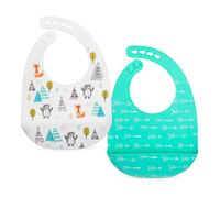 Nuby Lot de 2 bavoirs réglables en silicone souple facile à nettoyer avec pelle, flèches et ours/renards