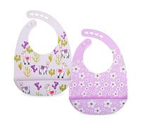 Nuby Lot de 2 bavoirs réglables en silicone souple facile à nettoyer avec pelle, fleurs et lama