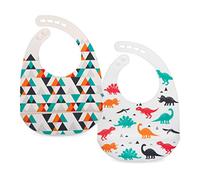 Nuby Lot de 2 bavoirs réglables en silicone souple facile à nettoyer avec pelle, triangles et dinosaures