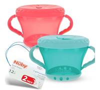 Nuby Lot de 2 boîtes à goûter, corail et turquoise, corail/turquoise