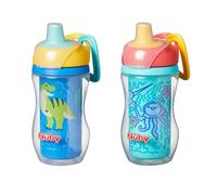 Nuby Lot de 2 gobelets isothermes pour enfant avec valve amovible, anti-déversement, 270 ml, convient aux enfants de 12 mois (dinosaures)