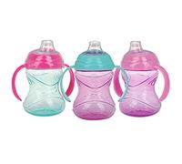 Nuby Lot de 3 gobelets anti-déversement avec bec souple flexible, 2 poignées avec fonction de verrouillage Clik It pour fille, 283,5 g