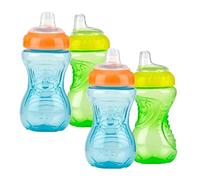 Nuby Lot de 4 gobelets d'apprentissage anti-déversement avec prise en main facile Bleu clair/vert clair 300 ml