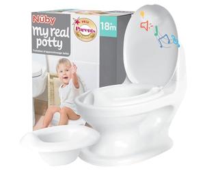 Nuby - My Real Potty - Pot bébé Pour Apprentissage de la Propreté - Pot Enfant Avec Bruit de Chasse et Piles Incluses - Toilettes Enfant +18 Mois - WC Bébé Réaliste Pour Pratiquer - Blanc
