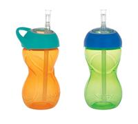 Nuby No-Spill Clik-it Lot de 2 pailles flexibles de 283,5 g, anti-fuite et prise en main facile avec mousqueton pour une hydratation en déplacement, 6 + M, couleurs neutres