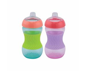 Nuby - Pack de 2 Mini Cup - Gobelet d'apprentissage pour enfants avec poignée en silicone - Gobelet pour bébé - 2 pièces Rose & Vert - 180 ml - 4+ mois