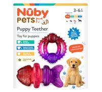 Nuby Pets Lot de 2 jouets de dentition pour chiot Motif poisson et anneau | Deux anneaux de dentition flexibles et texturés conçus pour satisfaire la mastication, l'exploration sensorielle et le jeu