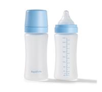 Nuby RapidBottle Lot de 2 biberons en verre anti-coliques avec revêtement en silicone et tétine semblable à la poitrine | Alimentation rapide | Sans microplastiques | Stérilisation rapide | 255 ml
