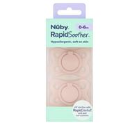 Nuby RapidSoother Lot de 2 tétines douces sur la peau faciles à tenir, 0 à | Lot de 2 tétines pour bébé avec tétine symétrique, bouclier en silicone souple et anneau facile à tenir