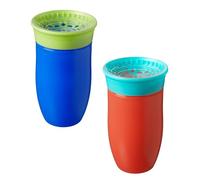 Nuby Tasse 360° antifuite - Poignées ergonomiques - Conçu pour boire dans toutes les positions - 300ml - Rose et Orange - Dès 4 mois - 2 Pack