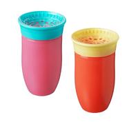 Nuby Tasse 360° antifuite - Poignées ergonomiques - Conçu pour boire dans toutes les positions - 300ml - Bleu et Orange - Dès 4 mois - 2 Pack