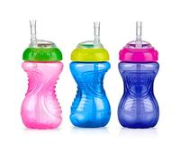 Nuby Tasse anti-fuite avec Paille Flexible | Rose | 300ml | 3 pack | 12+ Mois