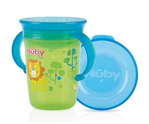 Nuby - Tasse magique 360° imprimée avec poignées pour bébés et jeunes enfants - Vert - 240 ml - 6+ mois