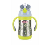 Nûby Thermos Gourde Isotherme en Acier Inoxydable avec Anses/Paille Souple en Silicone 280 ml, ID10279