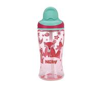 Nuby Thirsty Kids Flip-It Boost Tasse de voyage en Tritan avec paille en silicone souple, 340,2 g, renard