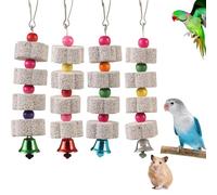 Nucalt 4 pièces Jouet à Mâcher pour Oiseaux avec Clochette,Pierre à Aiguiser Le Bec des Oiseaux,Jouet pour Perroquets,Pierre à Mâcher pour Perroquets,pour Perruches,Hamsters,Lapins