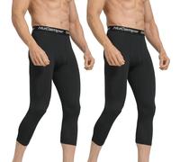 NuCamper Pantalon de Compression 3/4 pour Homme, Compression Running Leggings Collant à Séchage Rapide Pantalon de Couche Base Layer pour Sport Basketball Gym Athlétique Entraînement Fitness