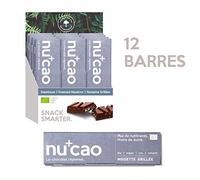 nucao Le super Snack Bio & Vegan - Noisette Grillée - délicieux chocolat aux graines de chanvre croquantes & au cacao cru [Pack of 12 l Paleo Bar l Low Sugar l Raw l Clean Eating l Platicfree]