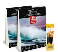 NUCASSO Lot de 2 blocs de papier aquarelle - A4 x 30 feuilles - Blanc naturel 300 g/m² - Qualité étudiante, pressé à froid, carnet de croquis à l'eau relié à la colle pour supports humides, secs et