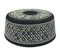 Nucelit Chapeau de prière Namaz pour homme musulman traditionnel Kufi Aïd Cadeau brodé, Bleu Vert Blanc Lin, No. 57