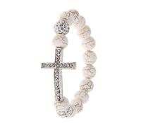 Nucelit Chapelet de perles en pierre blanche pour croix catholicisme prière religieuse pour croix bijoux pour la famille les personnes âgées S bracelets jonc